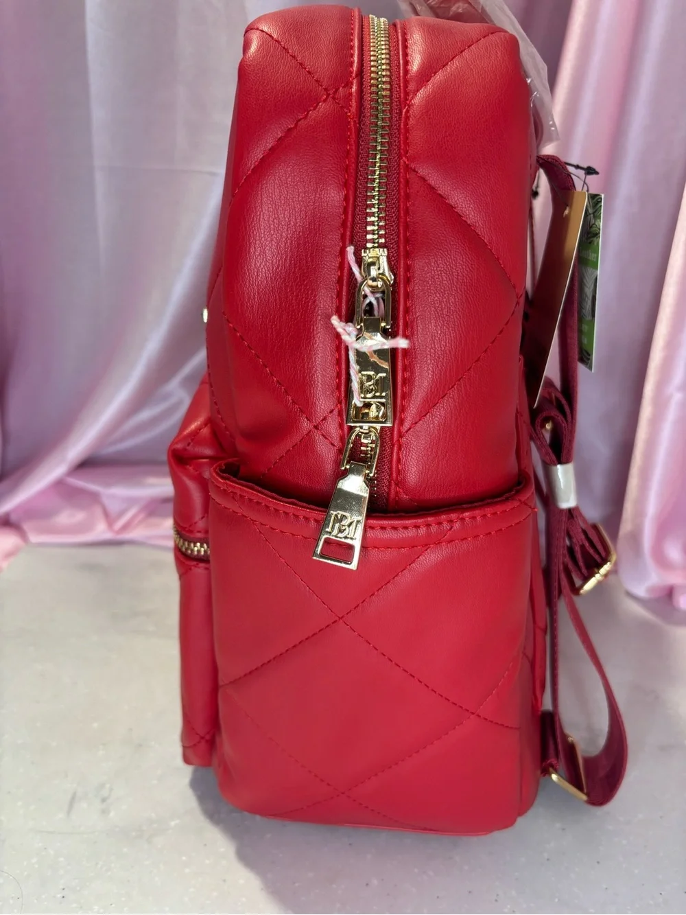 Badgley Mischka Quilted Red Backpack with Gold Accents
